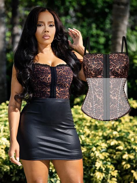 Popilush X Angela Shapewear Sculpting Leopard Mesh Detachable Strap Co