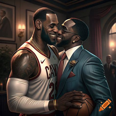 LeBron James kissing Diddy on Craiyon