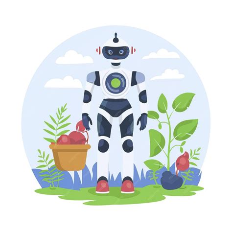 Premium Vector | 2d vector illustration colorful technology ai robot making farmer jobs helping ...