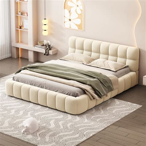 Amazon.com: Modern Queen Size Upholstered Platform Bed with Thick ...