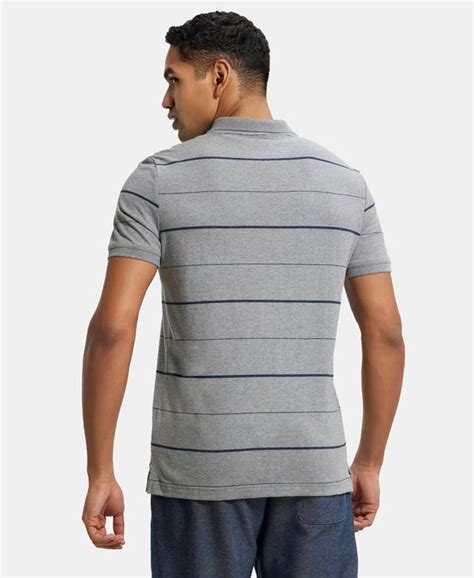 Buy Super Combed Cotton Rich Striped Half Sleeve Polo T-Shirt - Mid ...