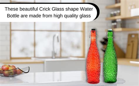 MACHAK Crick Glass Water Bottle For Fridge 1 ltr | Mix Colors | (Set of ...