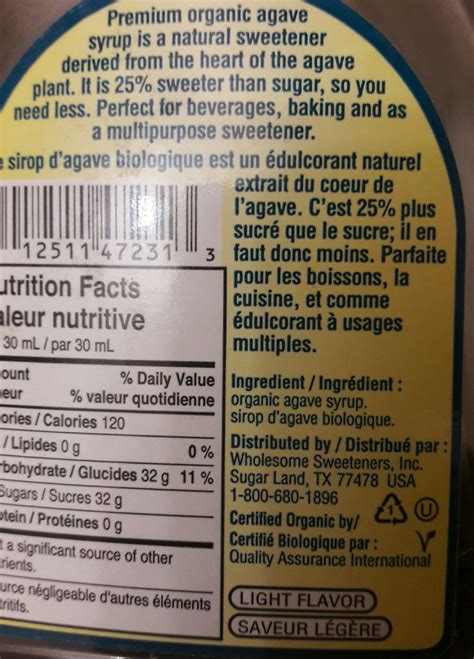 Agave Syrup Nutrition Label at Shanna Gaiser blog