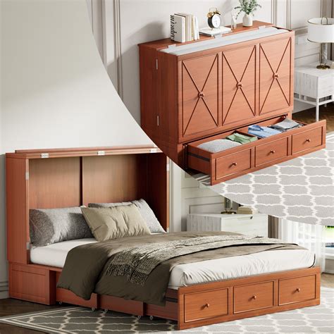 MUZZ Murphy Bed Chest with Foam Mattress, Queen Size Cabinet Bed with ...