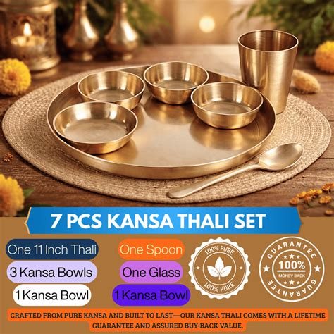 Buy Pure Kansa Thali Set (7 Pcs, 11″) | Ayurvedic Dining – Adroit India