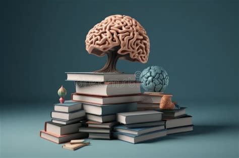Brain and Books on a Blue Background. AI Generative Stock Illustration ...