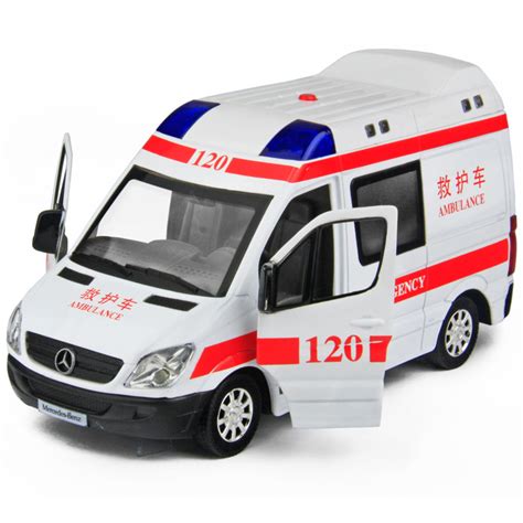 彩珀儿童合金回力汽车模型玩具 奔驰120救护110警车车模 警笛闪光
