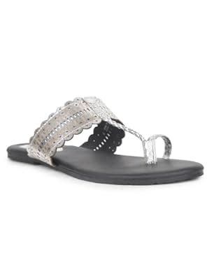 Bata Women's METALLIC TR E Toe Ring Slippers (5711631_SILVER_7 UK ...