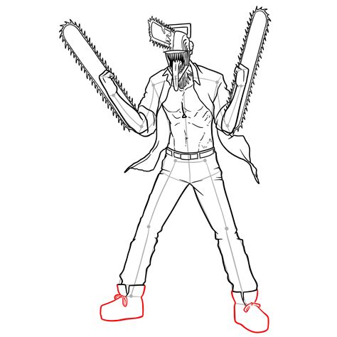 How to Draw Chainsaw Man Full Body: 3/4 and Front View Stances