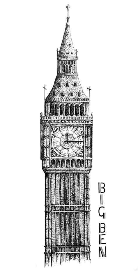 A4 Big Ben Print / London Print / Black and White Art Print / Original Illustration / Interior ...