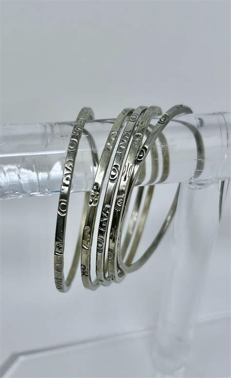 Set of 5 Vintage Stamped Sterling Silver Bangles – 925 Etched Patterned ...