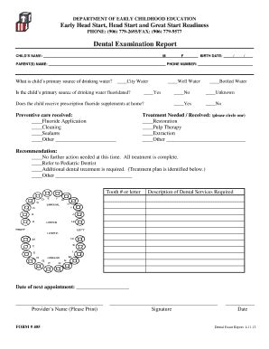 Fillable Online Dental Examination Report - Dickinson Iron Intermediate ...