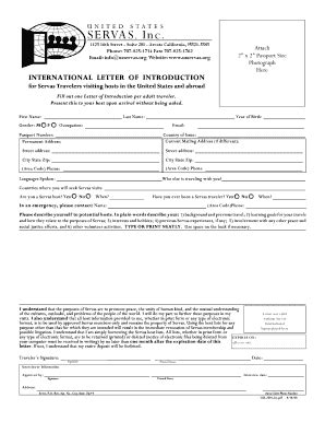 Fillable Online usservas INTERNATIONAL LETTER OF INTRODUCTION - US ...