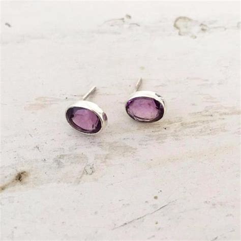 Amethyst Facetted Oval Silver Stud – SILBERUH