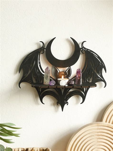Halloween-Black-Wooden-Wall-Shelf-Gothic-Bat-Moon-Hollow-Pattern ...