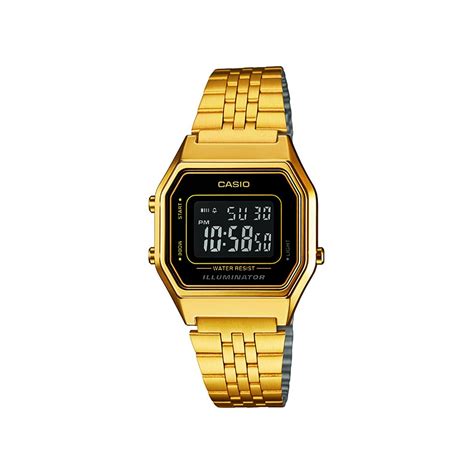 Casio Unisex-Adult Vintage LA680WGA-1BDF Black Digital Dial Gold ...