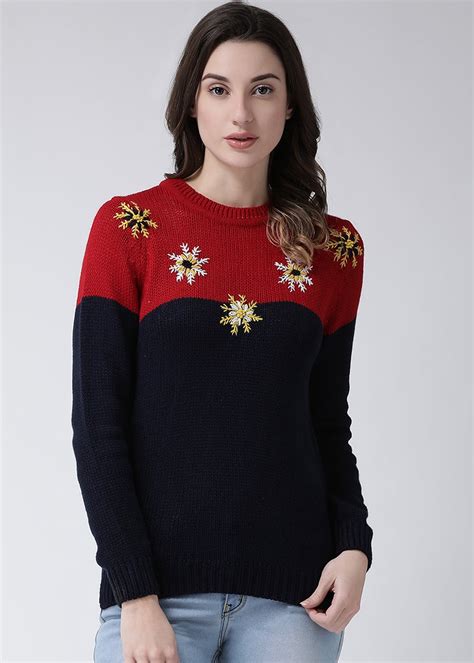 Get Floral Embroidered Two-Tone Sweater at ₹ 768 | LBB Shop