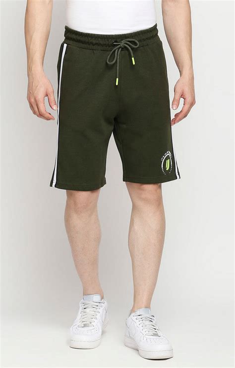 Buy Men Premium Knitted Rifle Green Shorts UnderJeans by Spykar