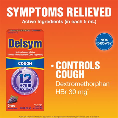Delsym Adult 12 hour Cough Relief Medicine, Powerful Cough Relief for ...