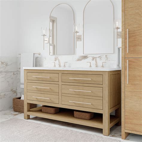 allen + roth Kennilton 60-in Light Oak Undermount Double sink Bathroom ...