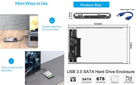AMS 2.5'' External Hard Drive Enclosure, USB 3.0 to SATA III Tool-Free ...