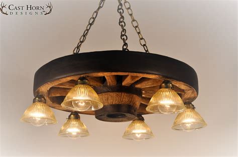 Small Wagon Wheel Chandelier With Downlights | Cast Horn Designs