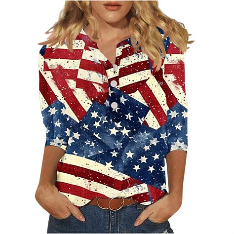 FNFYFH Independence Day Summer Tops for Women Dressy 3/4 Sleeve USA ...