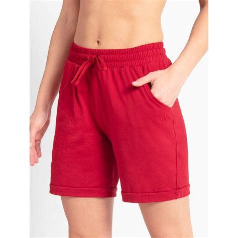 Jockey Aw23 Women's Cotton Rich Shorts With Convenient Side Pockets Red ...