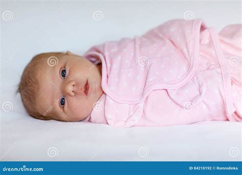 One Week Old Newborn Baby Girl Wrapped in Blanket Stock Photo - Image ...