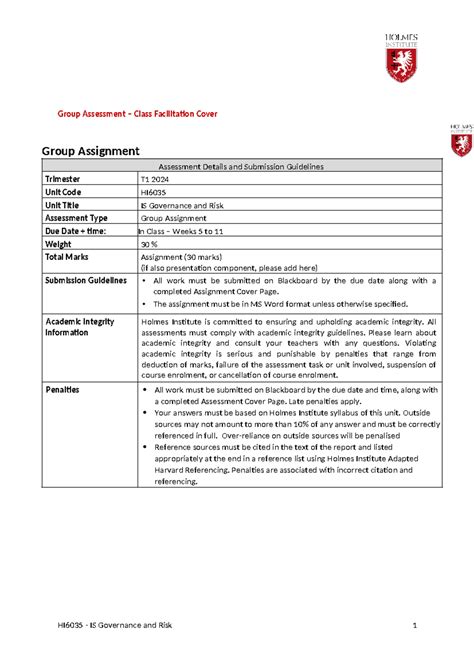 HI6035 - T2-2024 Class Facilitation Assessment - Group Assessment ...