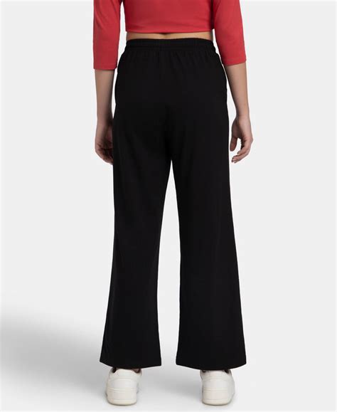 Buy Super Combed Cotton Rich Straight Fit Wide Leg Pants - Black A158 ...