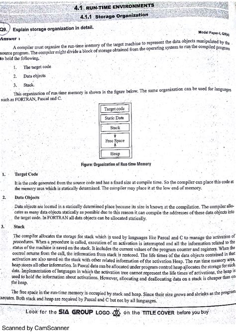 CD unit 4 - COMPILER DESIGN - 4 ENVIRONMENTS 4.1 Storage Organization ...