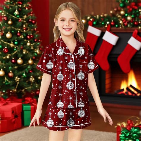 Tween Christmas Pajamas Set Black Girls Silk Pjs Button Down Tops ...