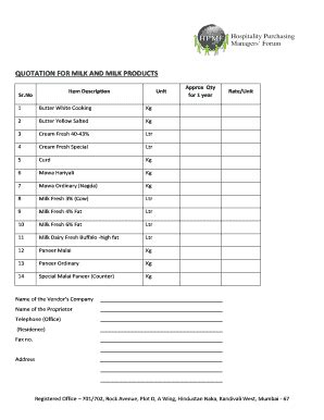 QUOTATION FOR MILK AND MILK PRODUCTS Item Description Sr - Hpmf - Fill ...