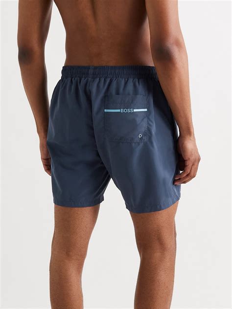HUGO BOSS - Dolphin Mid-Length Logo-Print Recycled Swim Shorts - Blue ...