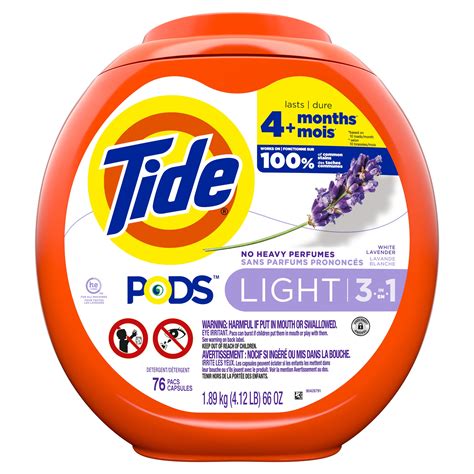 Tide Pods Light Laundry Detergent Pacs, 76 Ct, White Lavender Scent ...