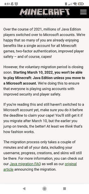 Image result for Minecraft Java Account Migration