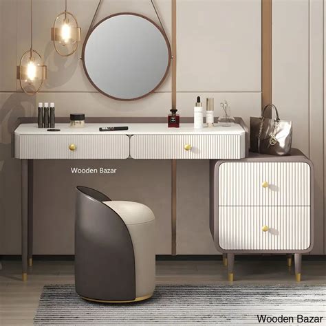 Stone Top Vanity Table 2/4 Storage Drawers Dressing Table with Mirror ...