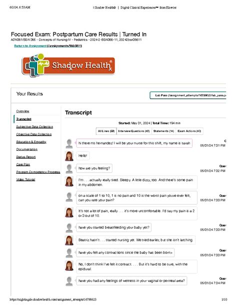 BSN366 Shadow Health Gloria Hernandez Postpartum Care Transcript - VJ ...