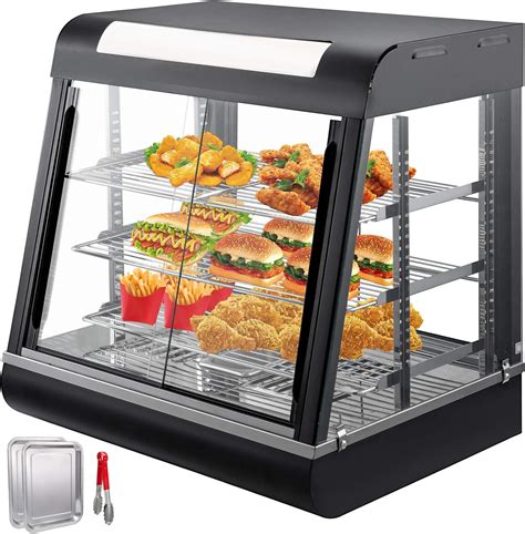 VEVOR Commercial Food Warmer 27-Inch Pizza Warmer 3 Tiers Pastry Warmer Tempered-Glass Sliding ...