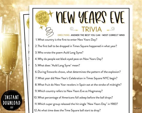 New years eve trivia game new years printable games new etsy – Artofit