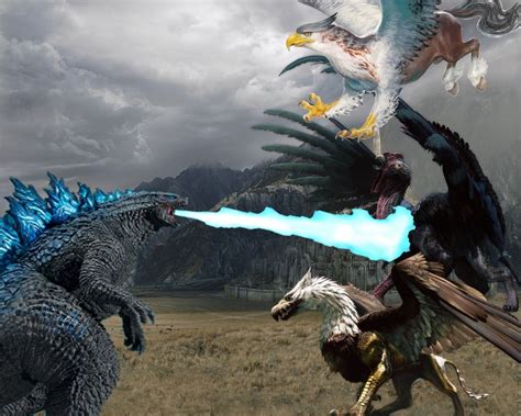 Godzilla vs Hippogriff, Cockatrice and Griffin. | Godzilla vs, Bald ...
