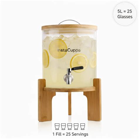 Glass Beverage Dispenser - 5L with Thermometer | InstaCuppa