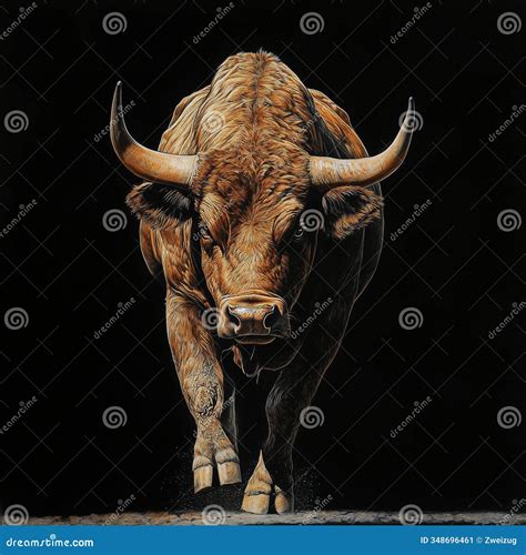 Big Brown Bull Animal, Portrait Sketch Hyper Realistic Drawing Stock ...