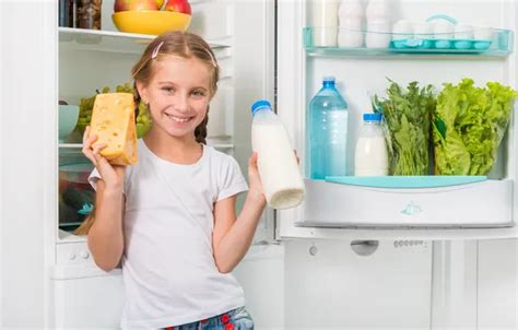 Download wallpaper smile, cheese, milk, refrigerator, girl, products ...