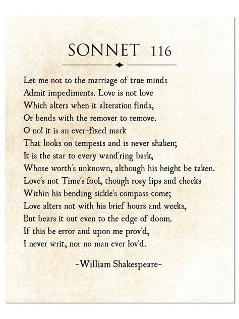 Sonnet 116 by William Shakespeare, Poetry Art, Love Poem, Love Wall Art ...