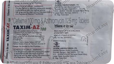 Taxim Az 100mg Tablets: Uses, Side Effects, Price & Dosage | PharmEasy