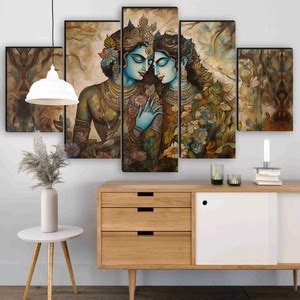 SAF PRINT Radha Krishna 5 Panel Wall Painting | Divine Love MDF Art for ...