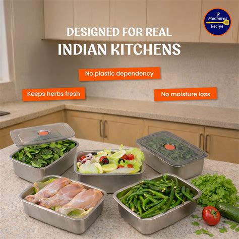 Madhuras Recipe Stainless Steel Medium Size Fridge Storage Containers ...