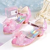 Girls' Pink Glitter Party Shoes – Peep-Toe Design, Bow and Rhinestone ...